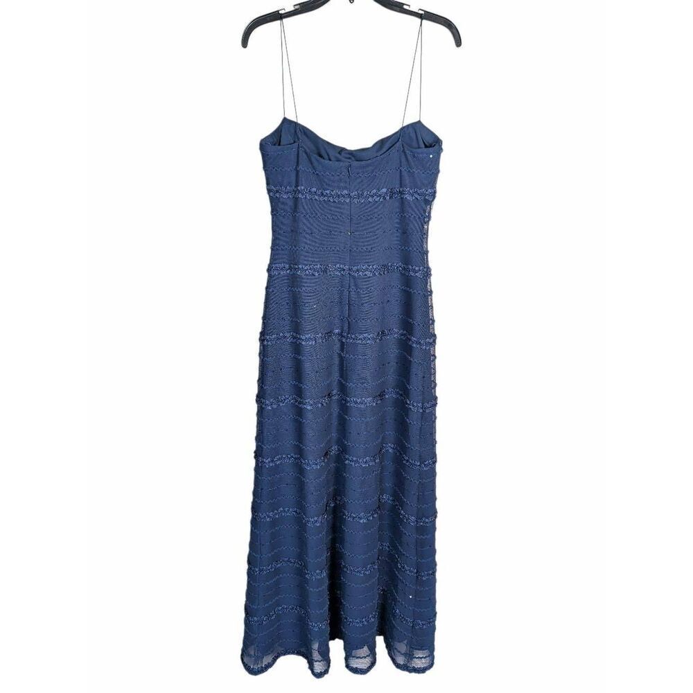 Y2K JS Collections Navy blue sequin & ruffle mesh spaghetti strap maxi dress 10 - Picture 5 of 9